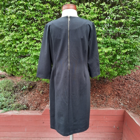 Chico's Asymmetric Leopard Colorblock Print Ponte Stretch Dress Slimming Petite - Picture 6 of 11